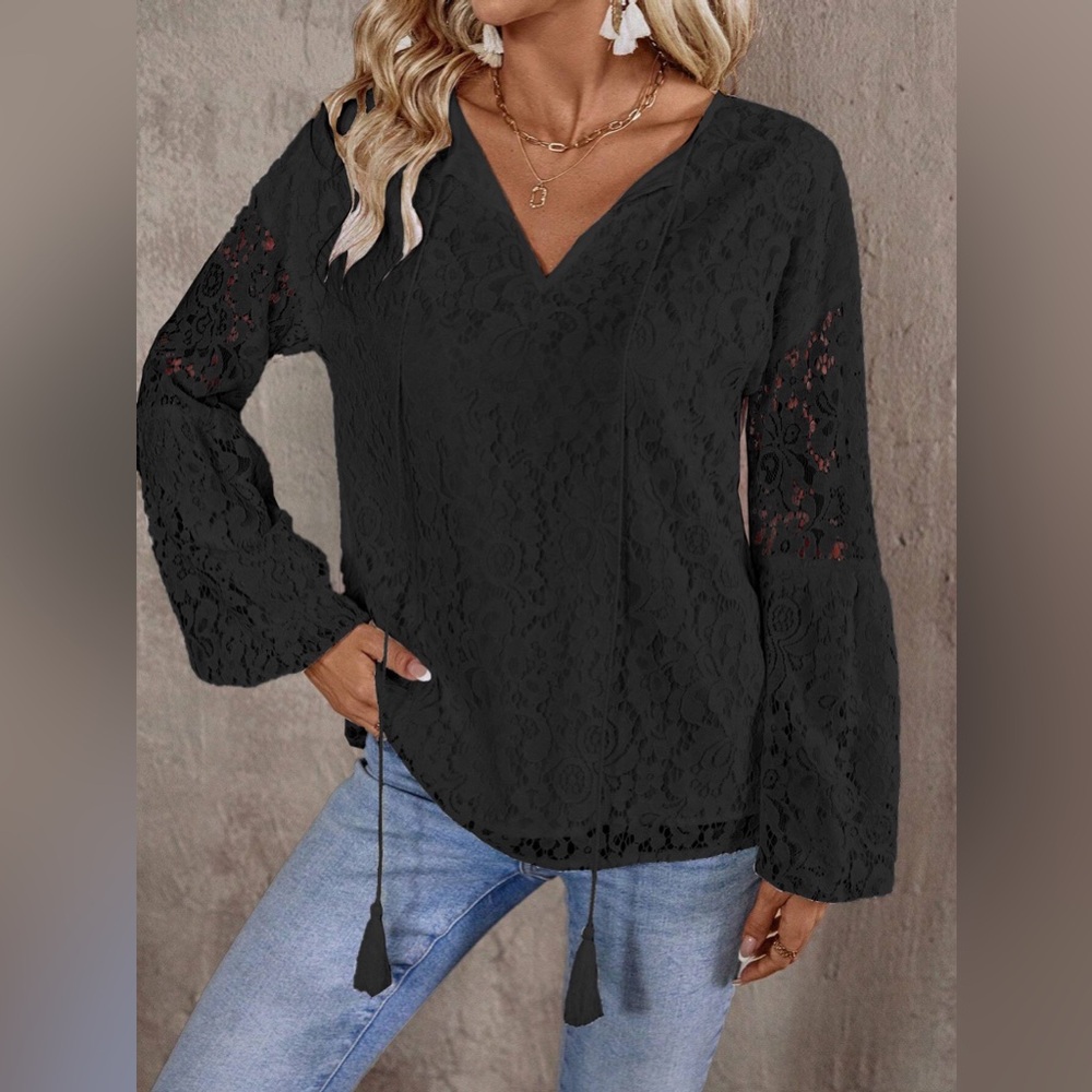 Cloud Dreaming White Lace Blouse Long Sleeve